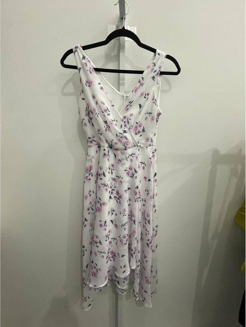 DKNY White Floral Sleeveless Midi Dress